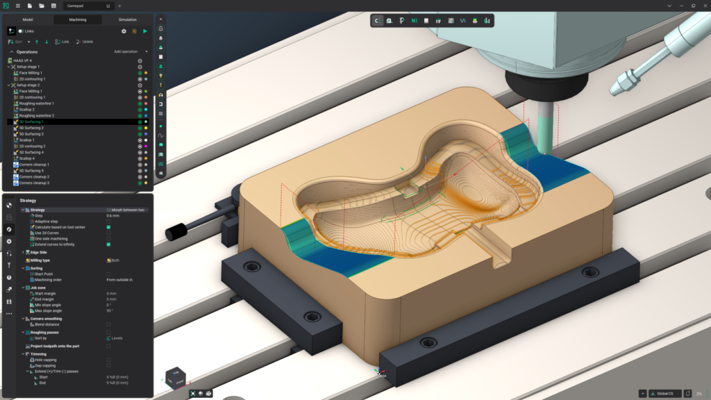 3d simulation of a cnc toolpath before machining