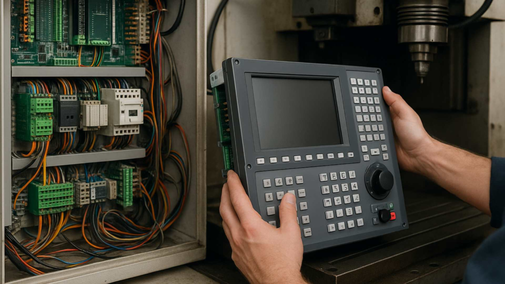 CNC controller retrofit: older CNC machine fitted with a new PC-based Mach3 control system