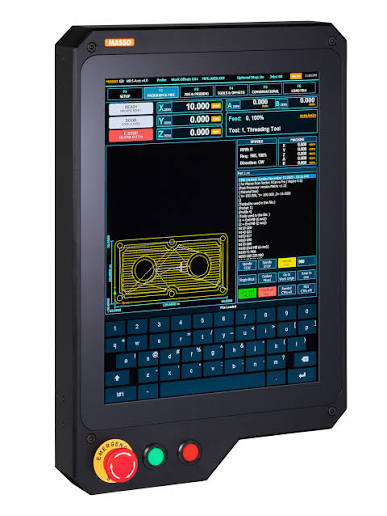 Mach3 custom screen set with large operator buttons on a CNC control monitor