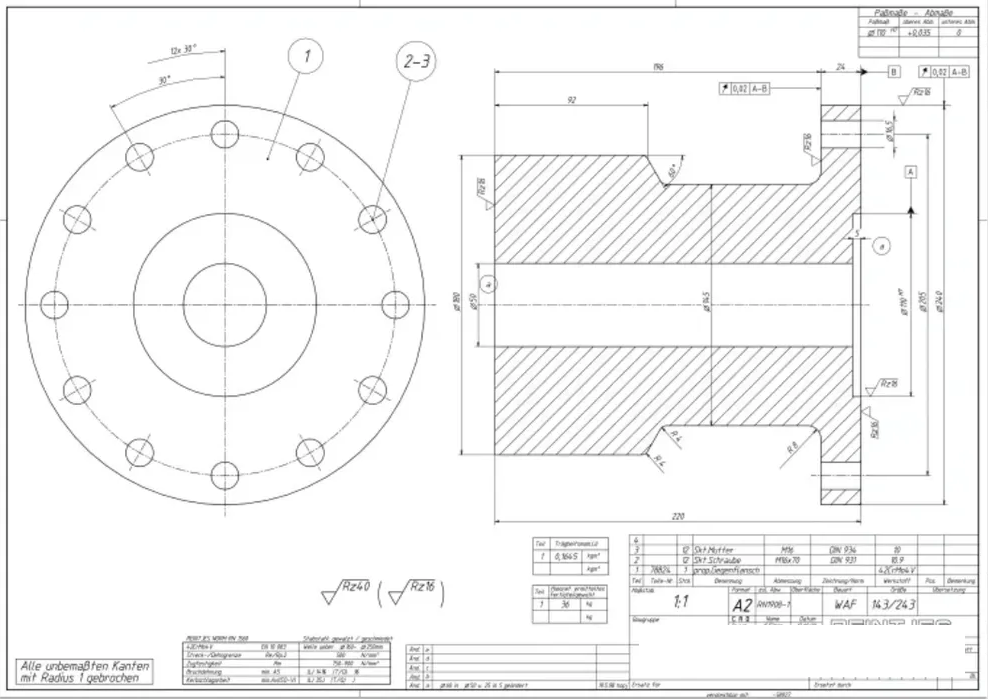 Fully dimensioned technical drawing of a mechanical part