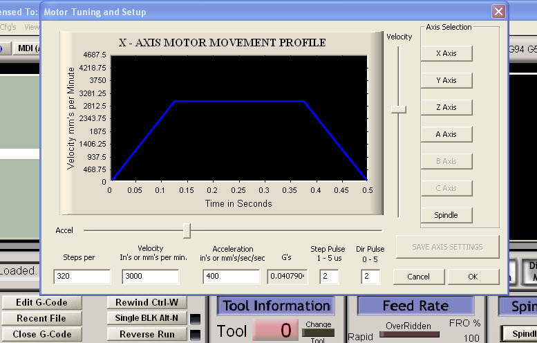mach3 motor tuning acceleration and velocity