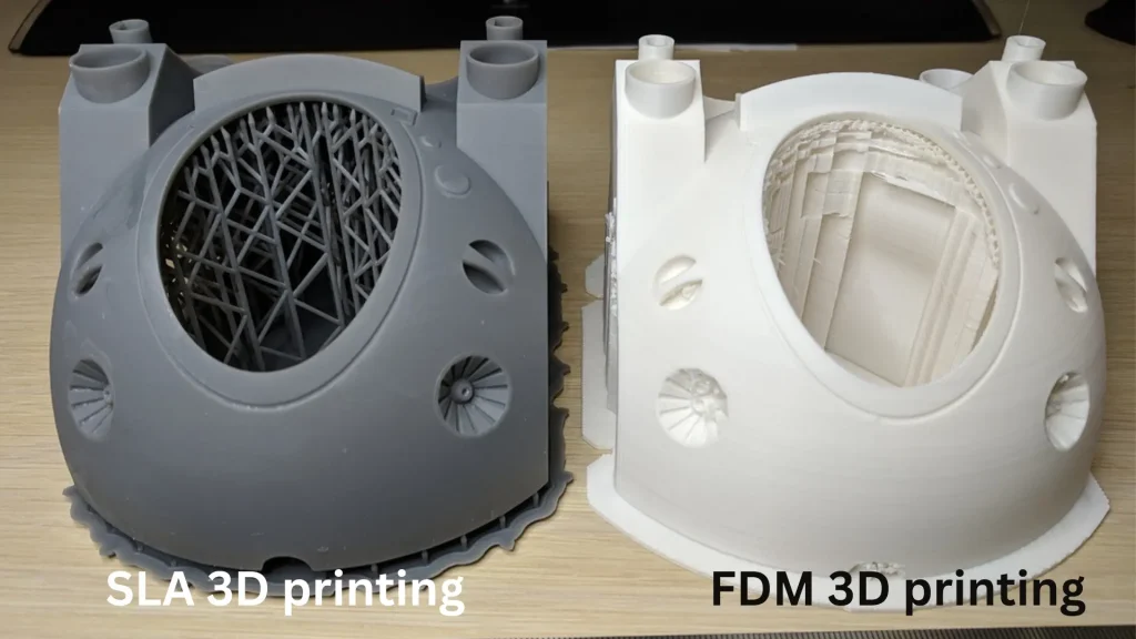 FDM filament 3D printer next to an SLA resin 3D printer