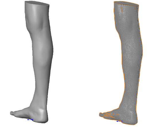 Curved part shown as a faceted STL mesh next to the same part as a smooth STEP solid