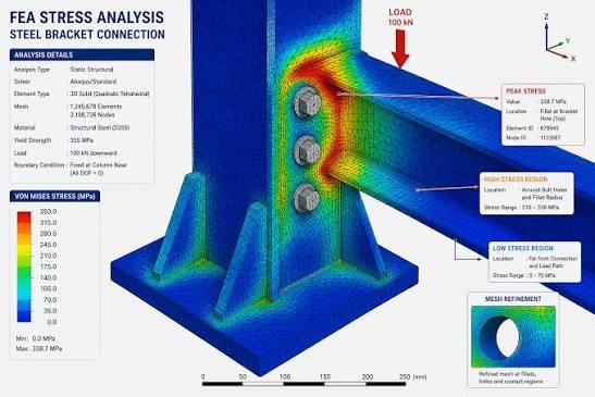 Finite element analysis stress map on a mechanical part